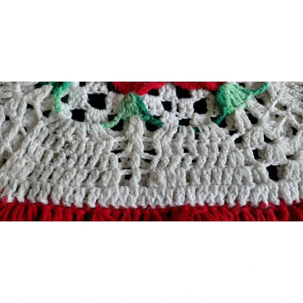 vintage handcrafted crochet 3D rose granny square pillow cover Grandma Decor Art